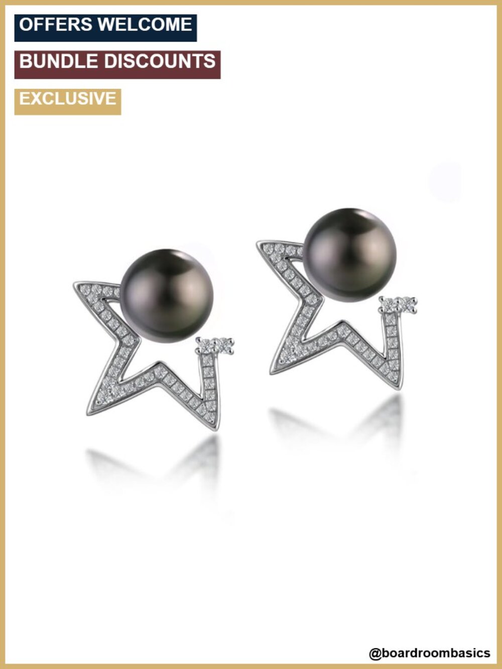 Tahitian Black Pearl Star Stud Earrings Moissanite 925 Sterling Silver
